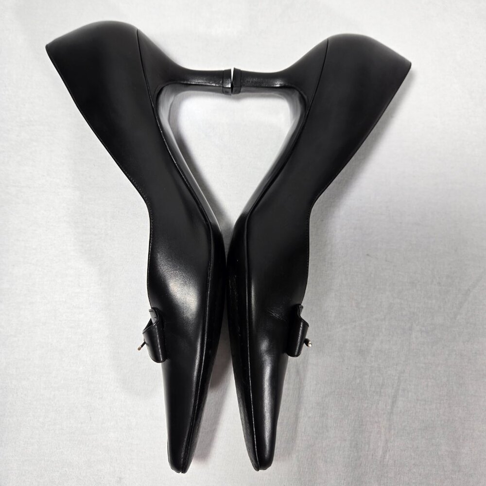 Vintage SALVATORE FERRAGAMO-GESSICA Black Leather Pointed Kitten Pump Sz 7.5 2A - Picture 11 of 16